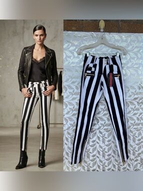 Balmain x H&M 2015 Archive Striped Skinny Jeans US 2 New With Tags Collector